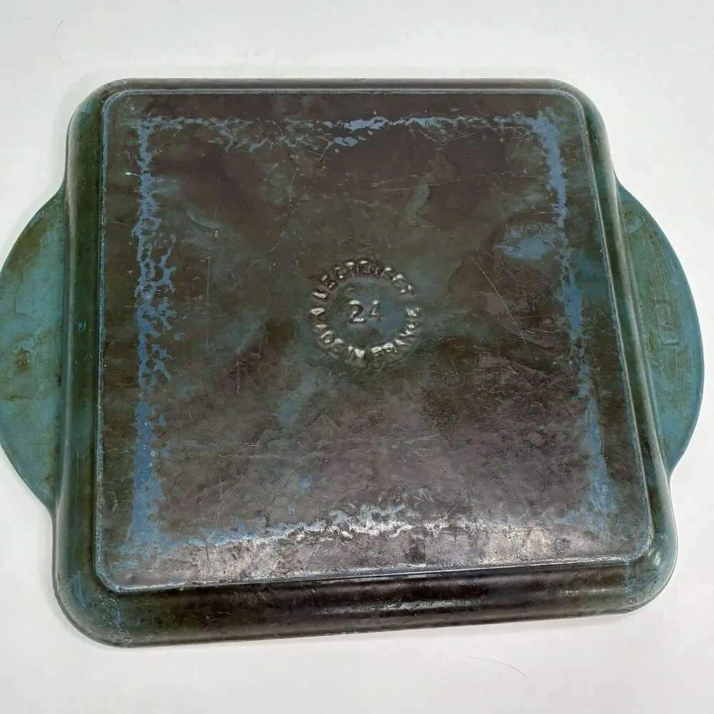 Le Creuset Blue Enameled Square Handle Cast Iron Grill Griddle Pan #24 Pre-owned